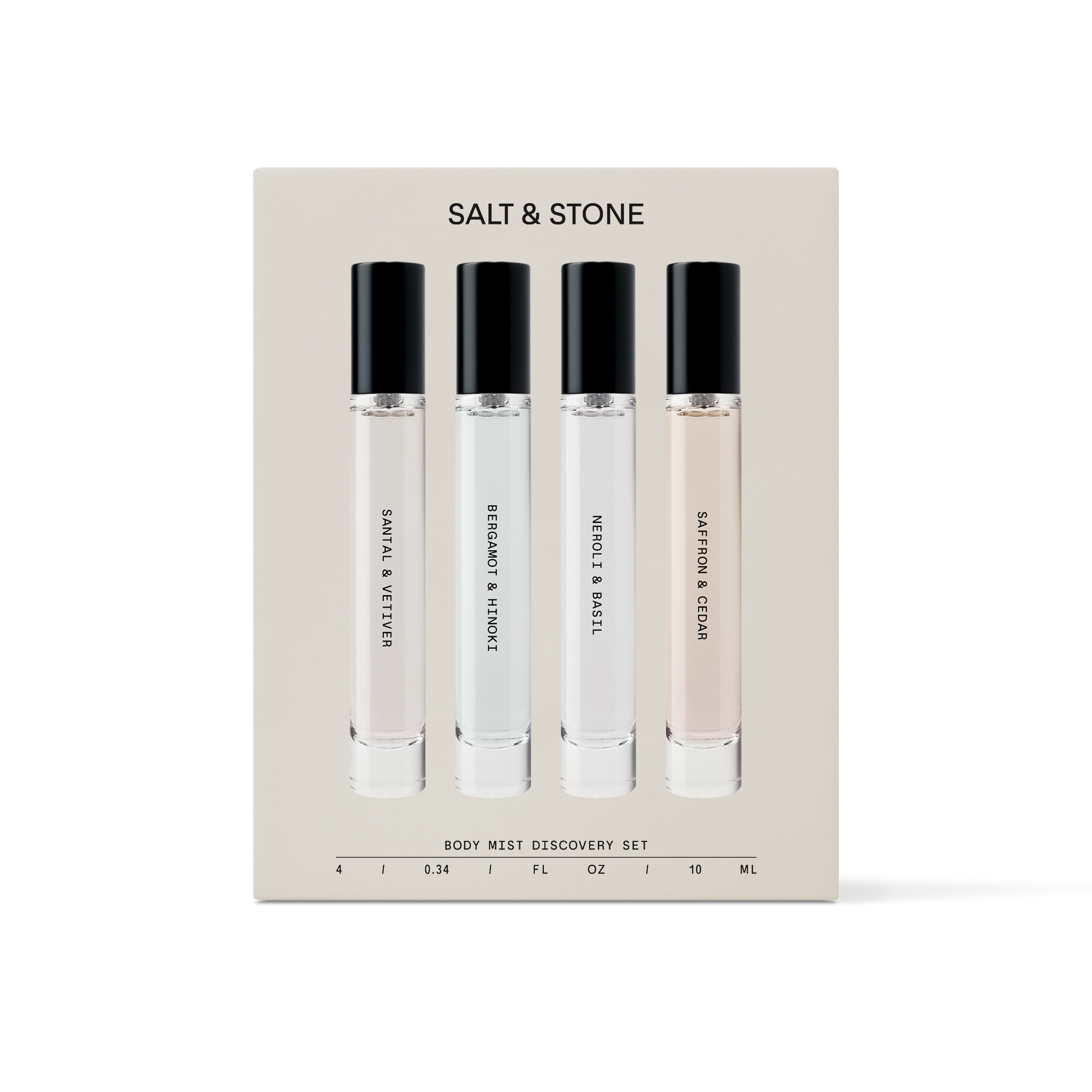 A 4-pack of Salt & Stone's Body Mist Discovery Set with minis of our best-smelling scents.