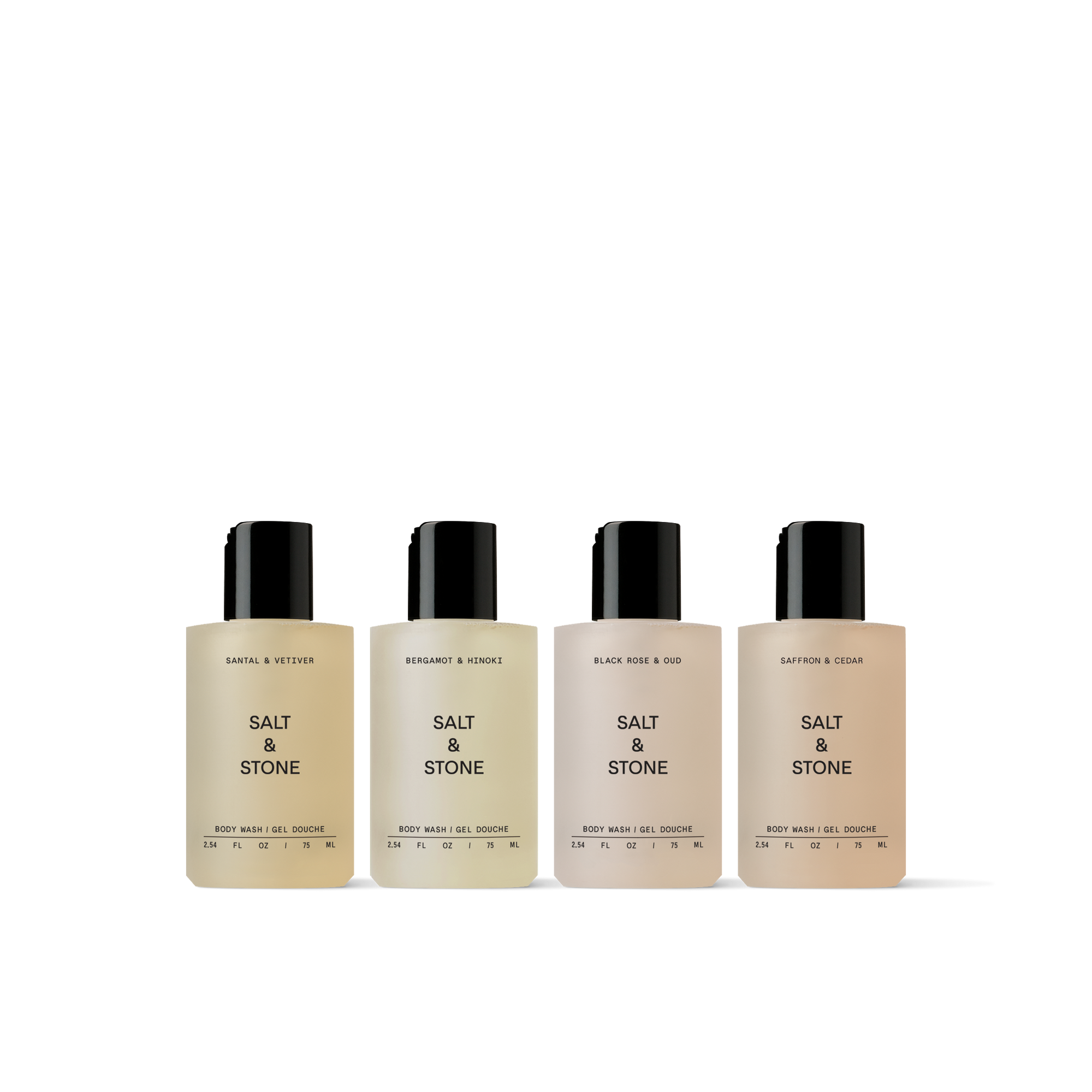 Salt & Stone's travel-sized Mini Body Wash Discovery Set with 4 of our best-smelling scents