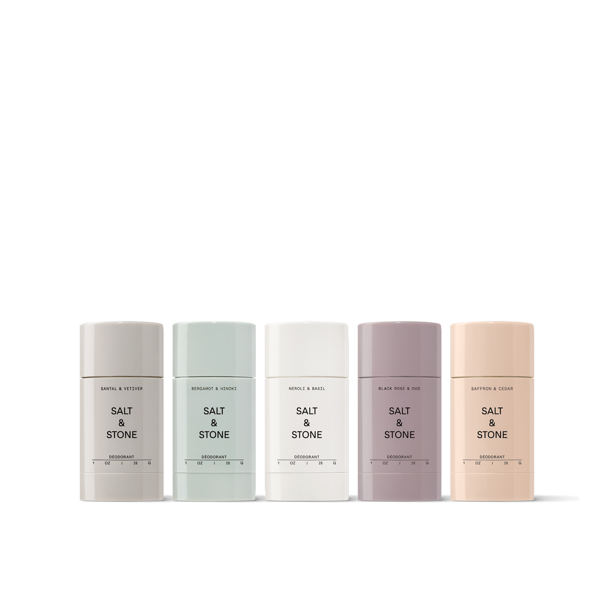 Salt & Stone's travel-sized Mini Deodorant Set with our 5 best-smelling scents